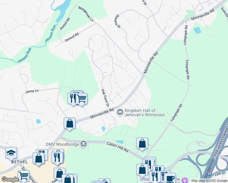 map of restaurants, bars, coffee shops, grocery stores, and more near 2788 Maple Ridge Drive in Woodbridge