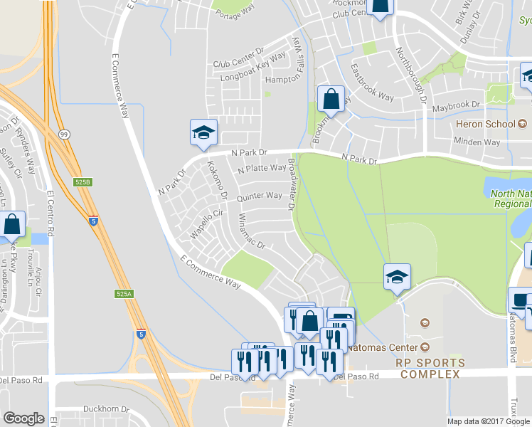 map of restaurants, bars, coffee shops, grocery stores, and more near 2931 Holdrege Way in Sacramento