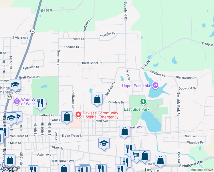 map of restaurants, bars, coffee shops, grocery stores, and more near 1-17 Terrace Park Drive in Washington