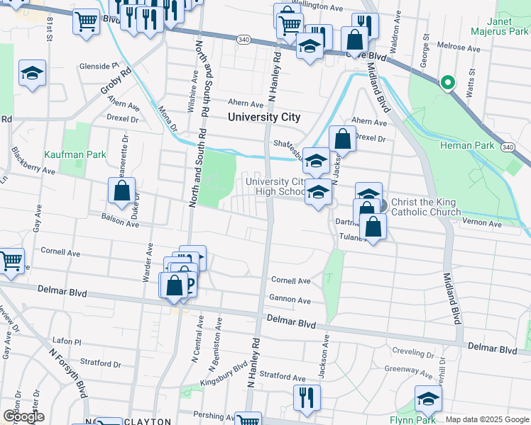 map of restaurants, bars, coffee shops, grocery stores, and more near 916 Morehouse Lane in University City