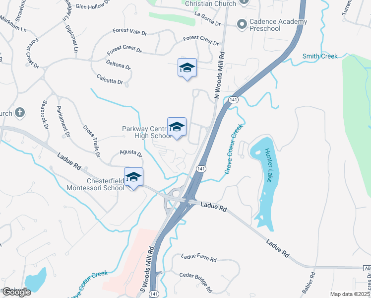 map of restaurants, bars, coffee shops, grocery stores, and more near 363 North Woods Mill Road in Town and Country