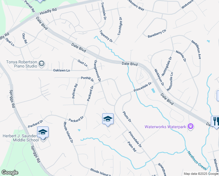 map of restaurants, bars, coffee shops, grocery stores, and more near 13358 Pocono Court in Woodbridge