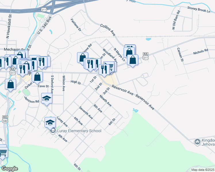 map of restaurants, bars, coffee shops, grocery stores, and more near 24 State Route 689 in Luray