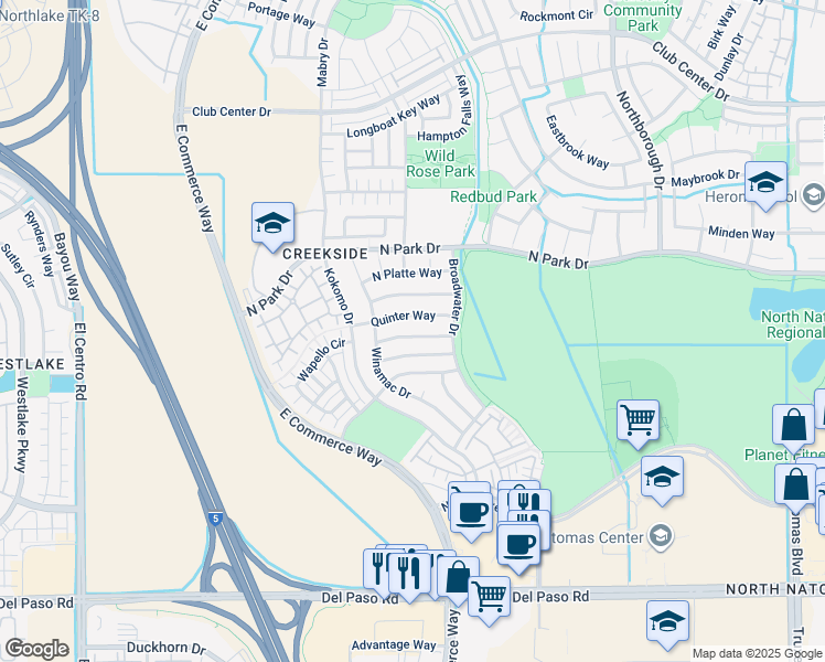 map of restaurants, bars, coffee shops, grocery stores, and more near 2931 Holdrege Way in Sacramento