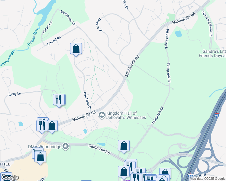 map of restaurants, bars, coffee shops, grocery stores, and more near 2693 Maple Ridge Drive in Woodbridge