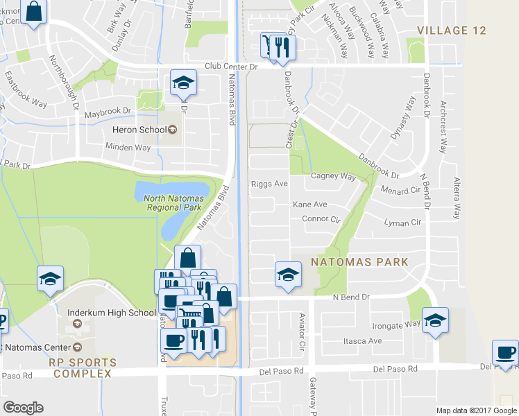 map of restaurants, bars, coffee shops, grocery stores, and more near 2118 Blackridge Avenue in Sacramento