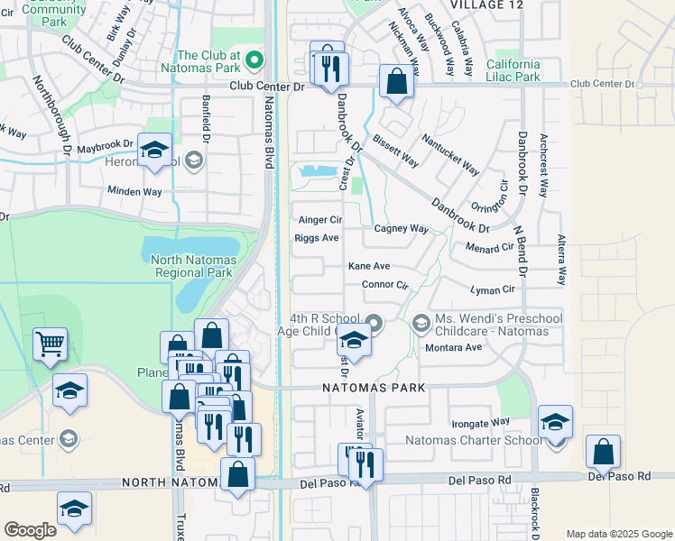 map of restaurants, bars, coffee shops, grocery stores, and more near 4969 Crest Drive in Sacramento