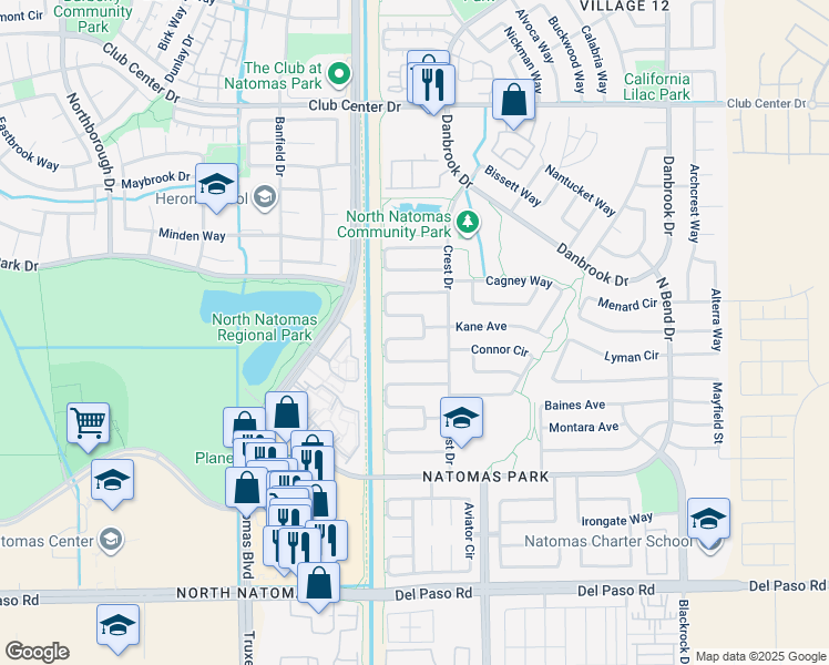 map of restaurants, bars, coffee shops, grocery stores, and more near 2136 Blackridge Avenue in Sacramento