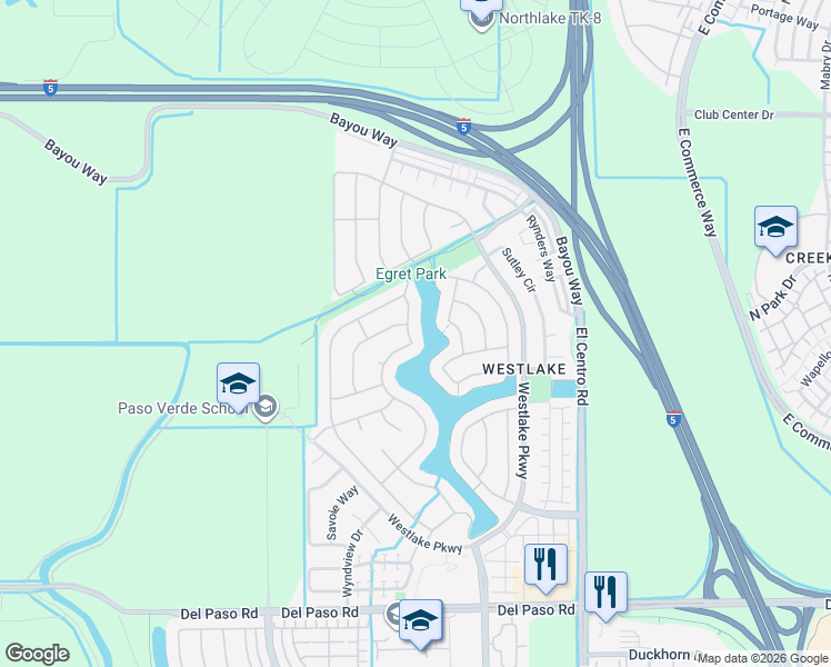 map of restaurants, bars, coffee shops, grocery stores, and more near 610 Hawkcrest Circle in Sacramento