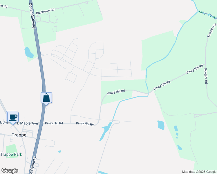 map of restaurants, bars, coffee shops, grocery stores, and more near 29776 Piney Hill Road in Trappe