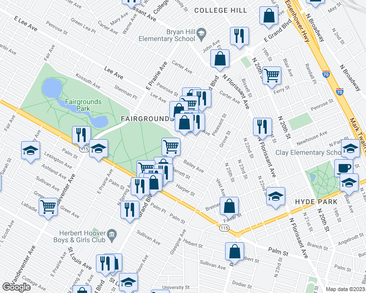 map of restaurants, bars, coffee shops, grocery stores, and more near 4026 North Grand Boulevard in St. Louis