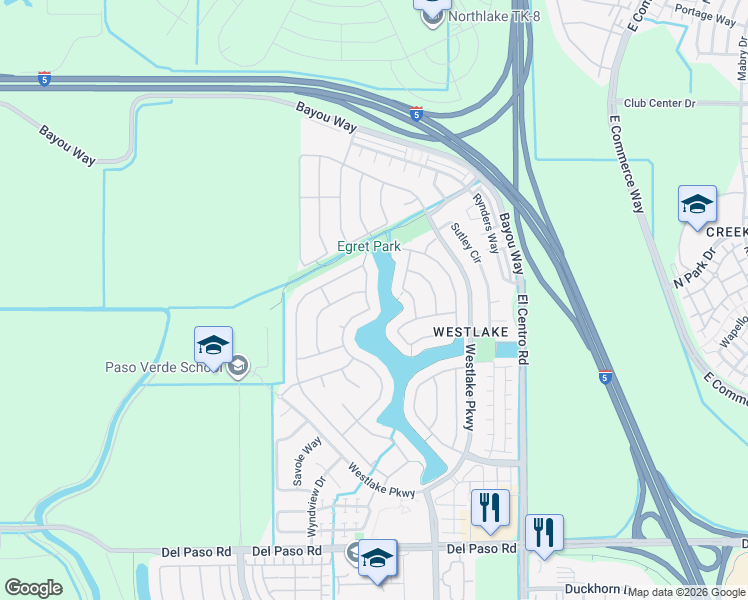 map of restaurants, bars, coffee shops, grocery stores, and more near 610 Hawkcrest Circle in Sacramento