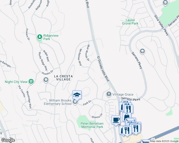 map of restaurants, bars, coffee shops, grocery stores, and more near 3470 Mesa Verdes Drive in El Dorado Hills