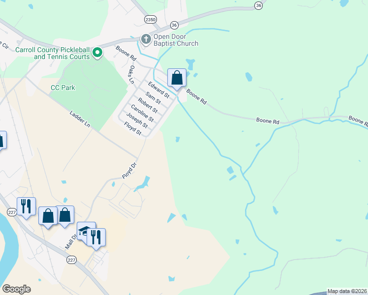 map of restaurants, bars, coffee shops, grocery stores, and more near 192 Floyd Street in Carrollton