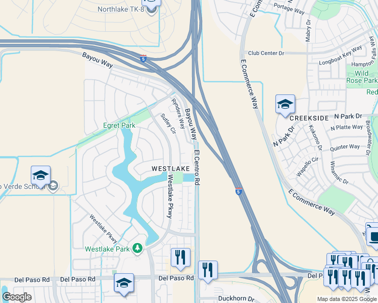 map of restaurants, bars, coffee shops, grocery stores, and more near 21 Sego Court in Sacramento