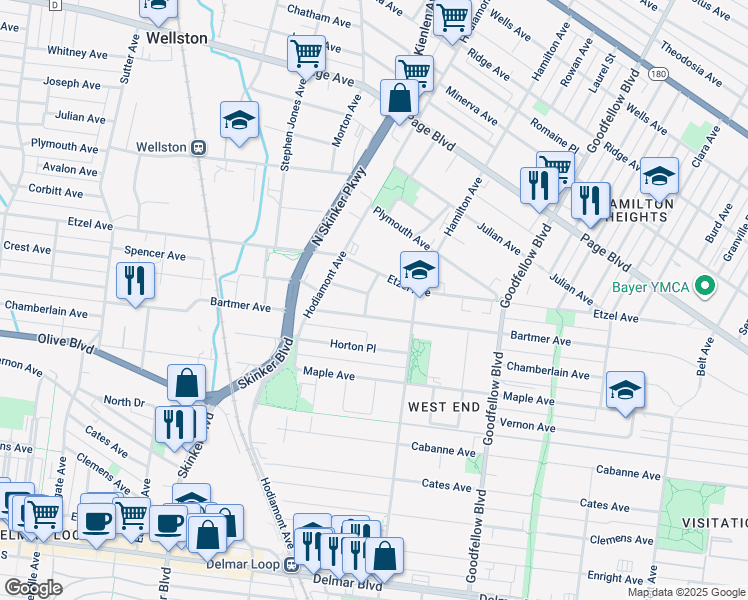 map of restaurants, bars, coffee shops, grocery stores, and more near 1116 Maple Place in St. Louis