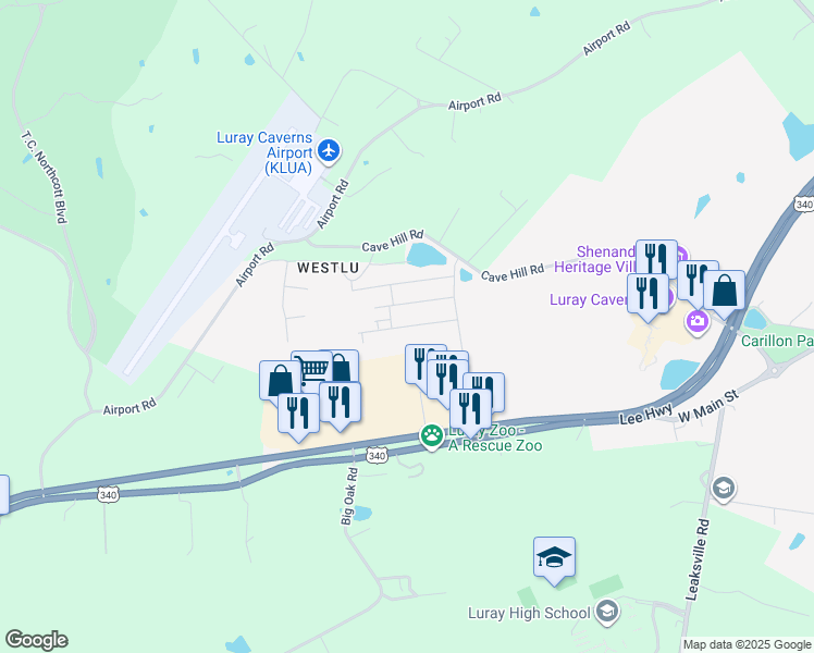 map of restaurants, bars, coffee shops, grocery stores, and more near 275 Allison Drive in Luray