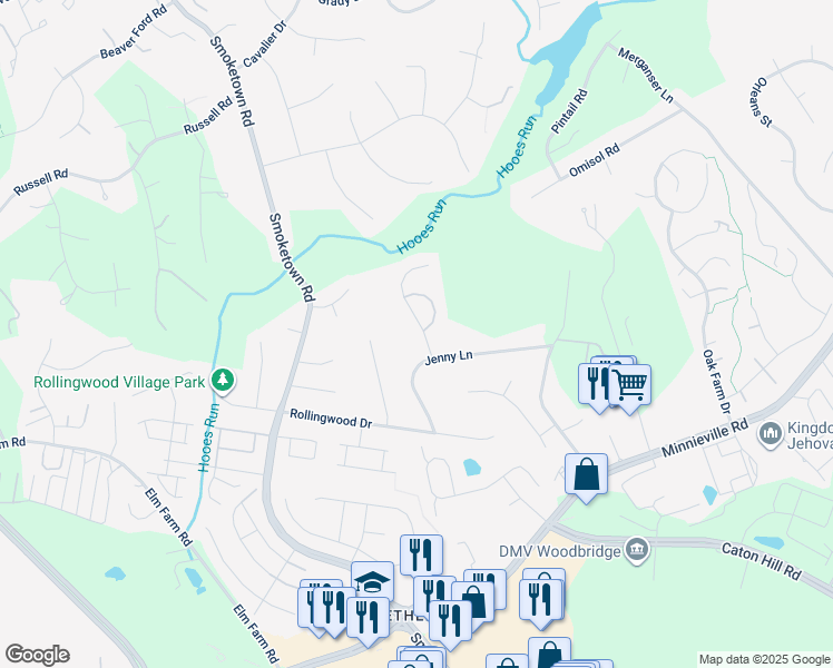 map of restaurants, bars, coffee shops, grocery stores, and more near 13436 Christopher Place in Woodbridge