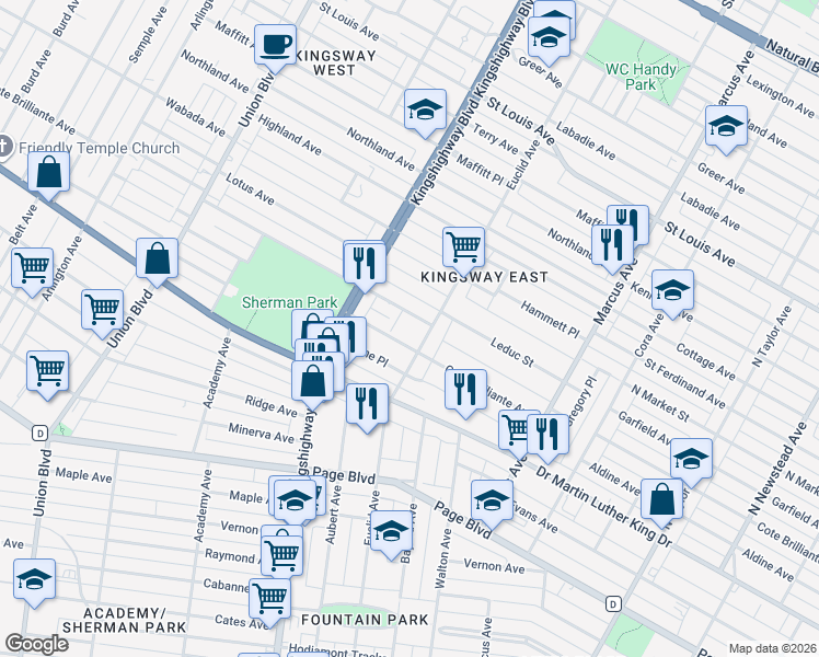 map of restaurants, bars, coffee shops, grocery stores, and more near 4908 Cote Brilliante Avenue in St. Louis