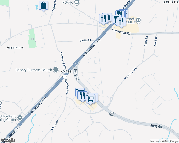 map of restaurants, bars, coffee shops, grocery stores, and more near 307 Wingfoot Court in Accokeek