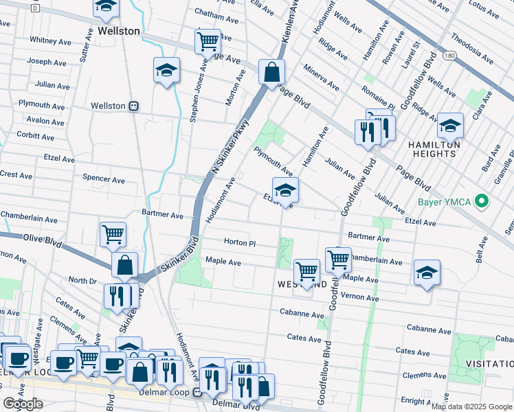 map of restaurants, bars, coffee shops, grocery stores, and more near 1116 Maple Place in St. Louis