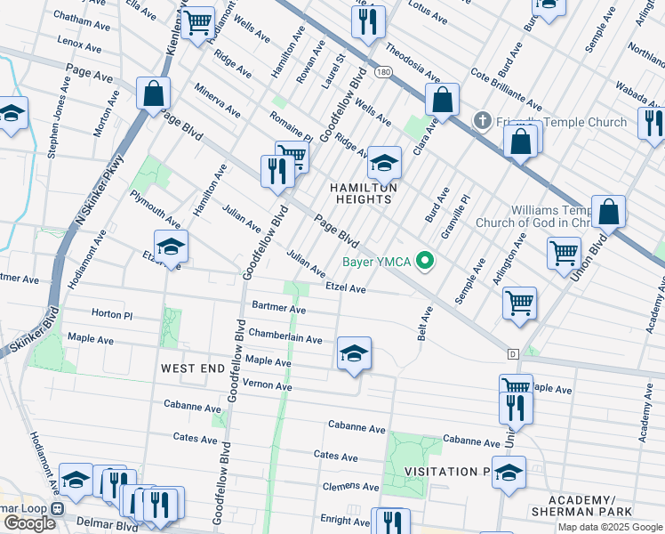 map of restaurants, bars, coffee shops, grocery stores, and more near 1215 Clara Avenue in St. Louis