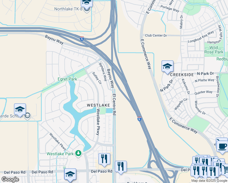 map of restaurants, bars, coffee shops, grocery stores, and more near 21 Sego Court in Sacramento