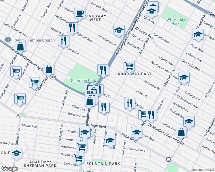 map of restaurants, bars, coffee shops, grocery stores, and more near 4947 Aldine Place in St. Louis