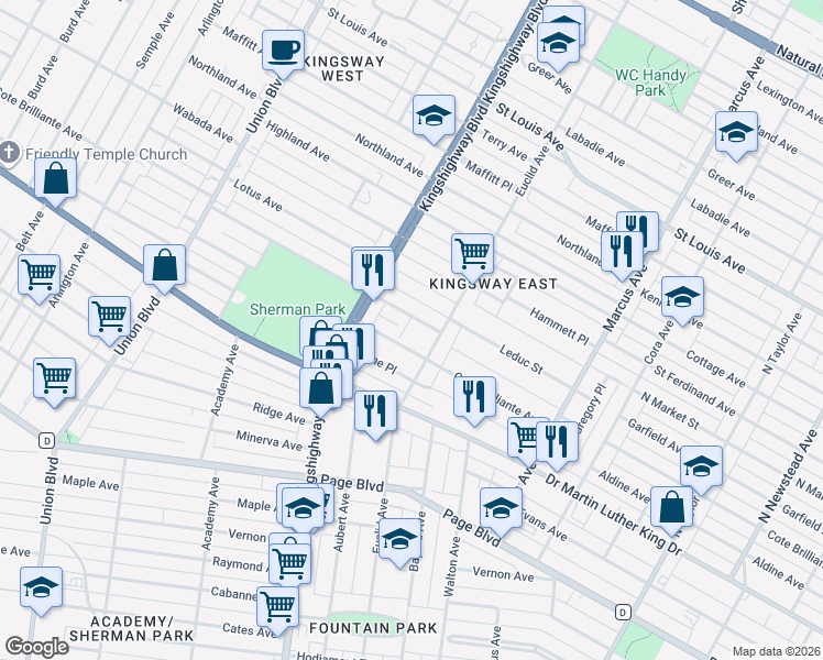 map of restaurants, bars, coffee shops, grocery stores, and more near 4908 Cote Brilliante Avenue in St. Louis