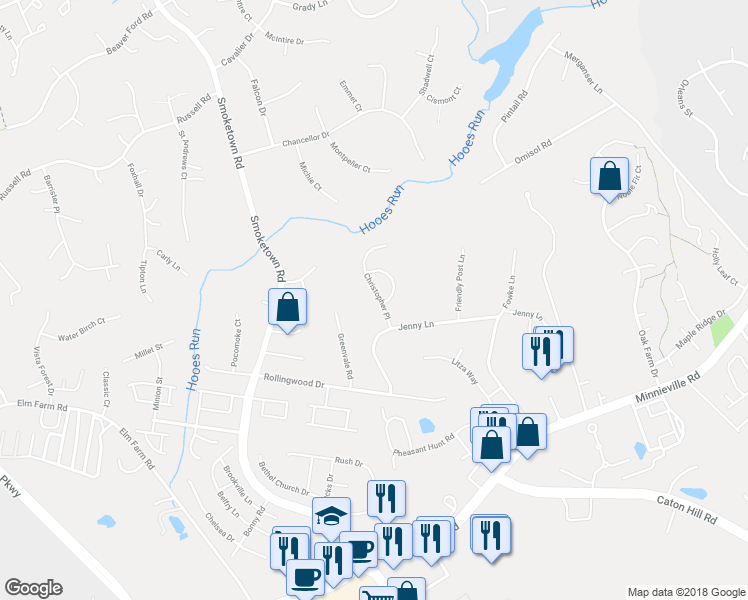 map of restaurants, bars, coffee shops, grocery stores, and more near 13434 Christopher Place in Woodbridge