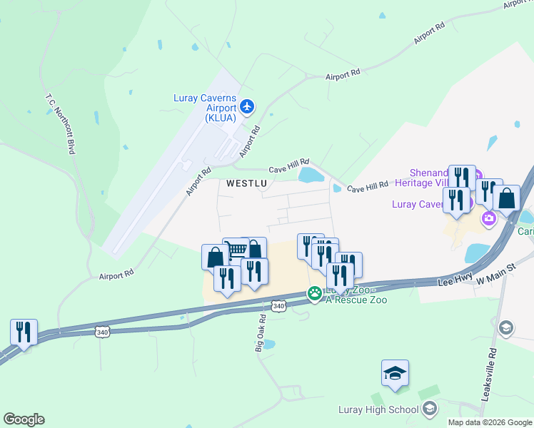 map of restaurants, bars, coffee shops, grocery stores, and more near 275 Allison Drive in Luray