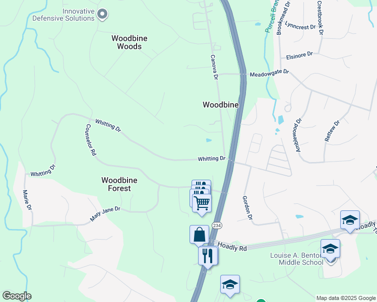 map of restaurants, bars, coffee shops, grocery stores, and more near 8004 Whitting Drive in Manassas