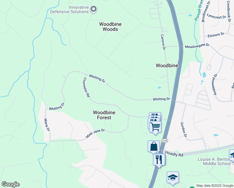 map of restaurants, bars, coffee shops, grocery stores, and more near 8025 Whitting Drive in Manassas