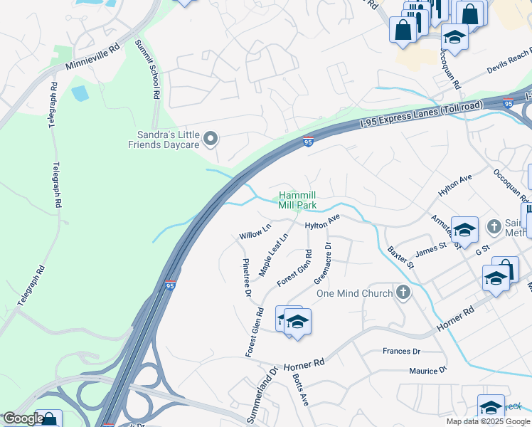 map of restaurants, bars, coffee shops, grocery stores, and more near 1826 Hylton Avenue in Woodbridge