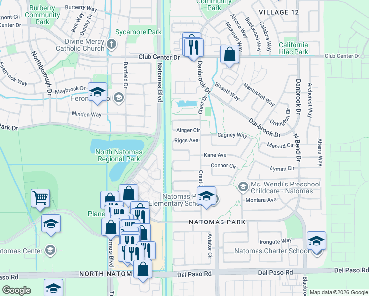 map of restaurants, bars, coffee shops, grocery stores, and more near 2118 Blackridge Avenue in Sacramento