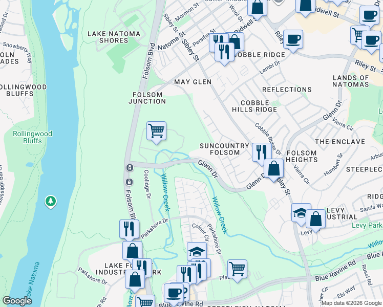 map of restaurants, bars, coffee shops, grocery stores, and more near 950 Glenn Drive in Folsom