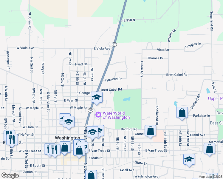 map of restaurants, bars, coffee shops, grocery stores, and more near 1006 Brett Cabel Road in Washington