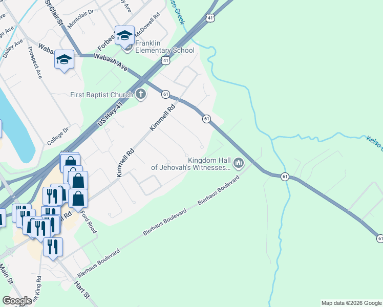 map of restaurants, bars, coffee shops, grocery stores, and more near 2815 Marian Drive in Vincennes