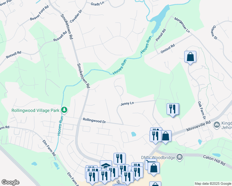 map of restaurants, bars, coffee shops, grocery stores, and more near 13432 Christopher Place in Woodbridge