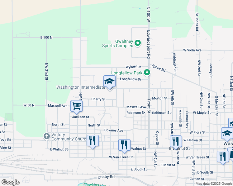 map of restaurants, bars, coffee shops, grocery stores, and more near 801 Northwest 11th Street in Washington