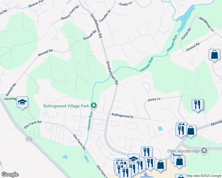map of restaurants, bars, coffee shops, grocery stores, and more near 3352 Heathcliffe Ct in Woodbridge