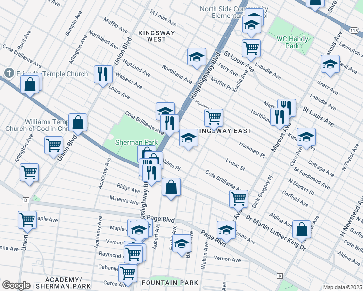 map of restaurants, bars, coffee shops, grocery stores, and more near 4942 Lotus Avenue in St. Louis