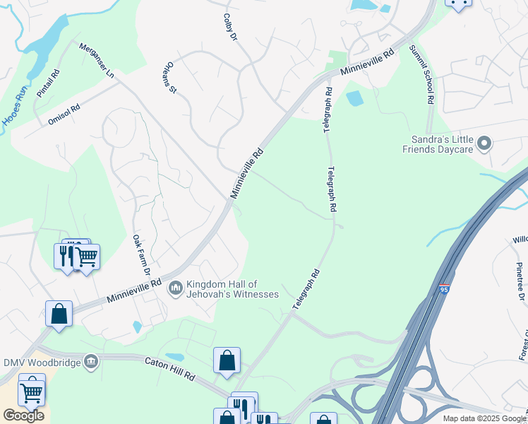 map of restaurants, bars, coffee shops, grocery stores, and more near 13089 Minnieville Road in Woodbridge
