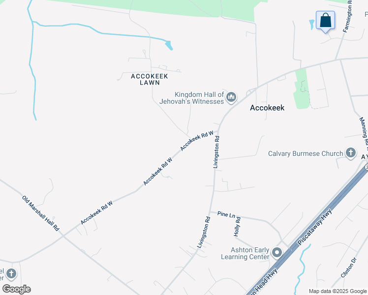 map of restaurants, bars, coffee shops, grocery stores, and more near 1701 Accokeek Road West in Accokeek