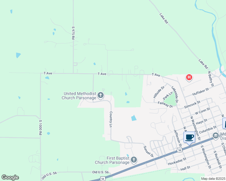 map of restaurants, bars, coffee shops, grocery stores, and more near 620 Pondway in Council Grove
