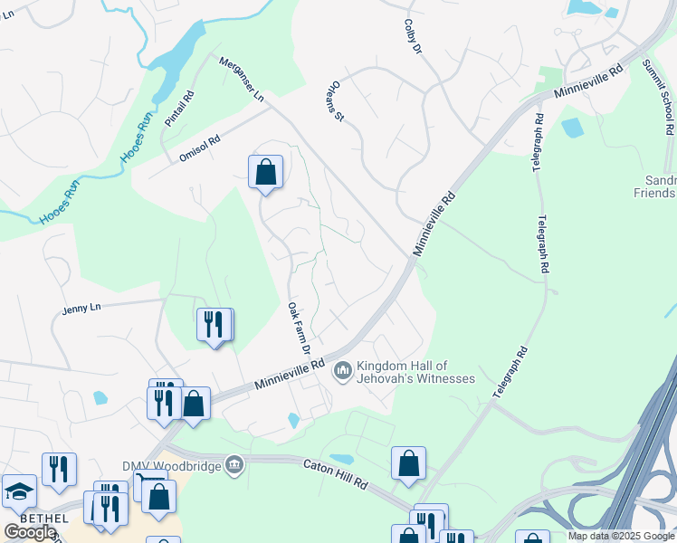 map of restaurants, bars, coffee shops, grocery stores, and more near 13205 Mountain Ash Court in Woodbridge