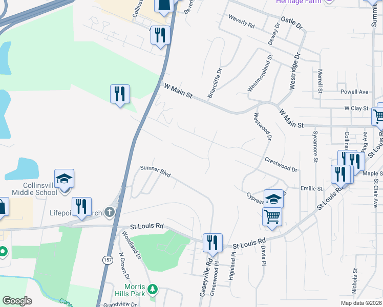 map of restaurants, bars, coffee shops, grocery stores, and more near 318 Autumn Ridge in Collinsville