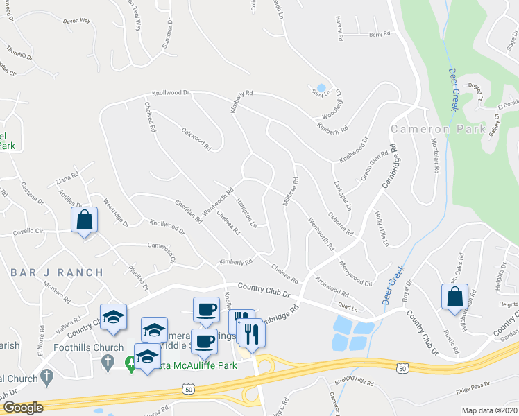 map of restaurants, bars, coffee shops, grocery stores, and more near 3690 Kimberly Road in Shingle Springs