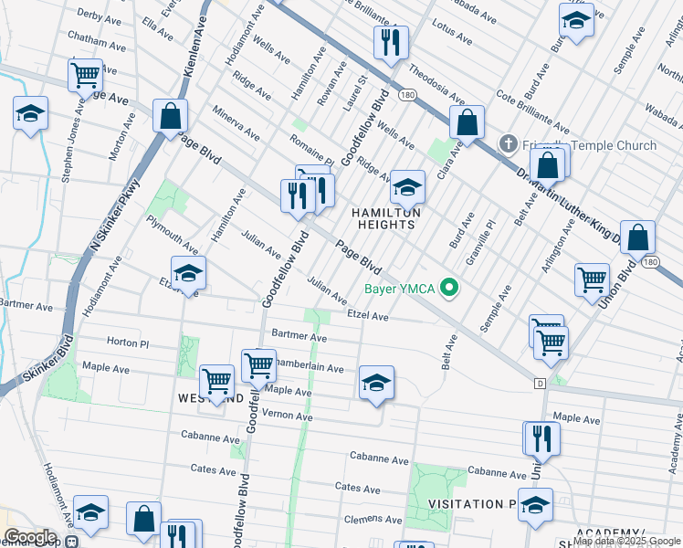 map of restaurants, bars, coffee shops, grocery stores, and more near 1233 Blackstone Avenue in St. Louis