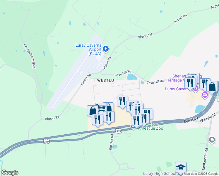 map of restaurants, bars, coffee shops, grocery stores, and more near 153 Stuart Court in Luray